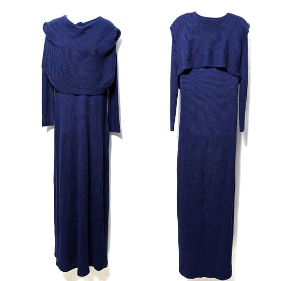 DAY 7 Blue Layered Wool Blend Maxi Dress M - Picture 1 of 7